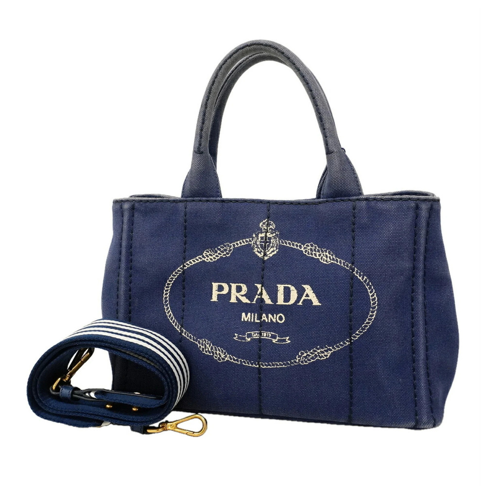 Prada Canapa Canvas Tote Bag, Blue, 2-way bag for women